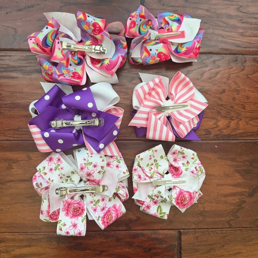 HairBow Bundle Unicorn Floral Polka Dot Striped Grosgrain Coquette Whimsical